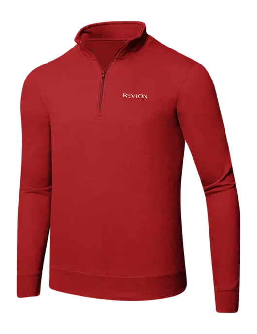 Bright Red 8.5 oz Ring Spun 1/4 Zip Pullover Sweatshirt w/Revlon Logo