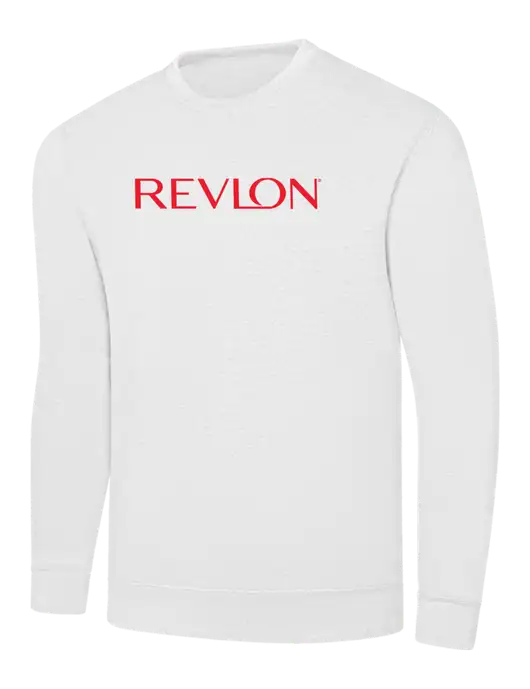 White 7.8 oz Ring Spun Crew Sweatshirt w/Revlon Logo