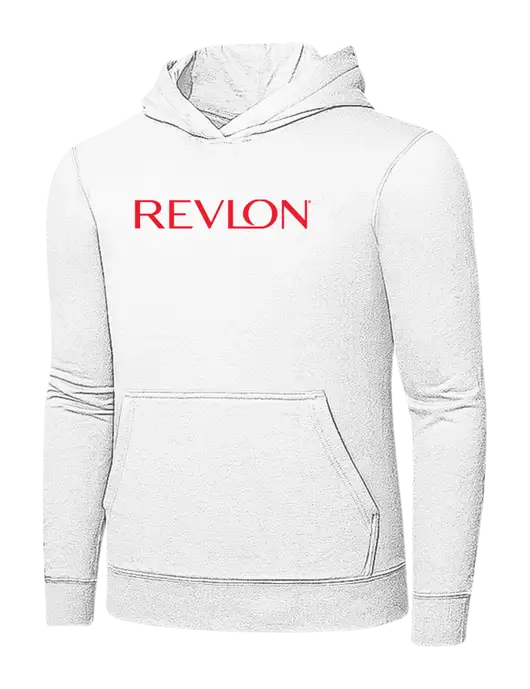 White 7.8 oz Ring Spun Hooded Sweatshirt w/Revlon Logo