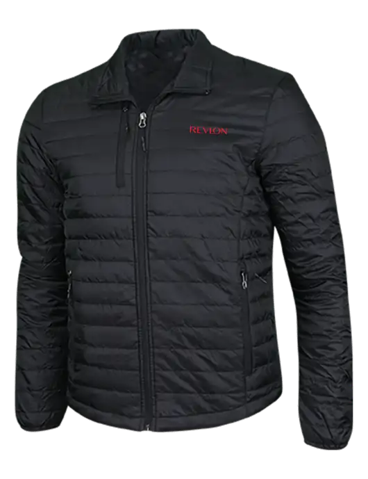 Deep Black Puffy Packable Jacket w/Revlon Logo