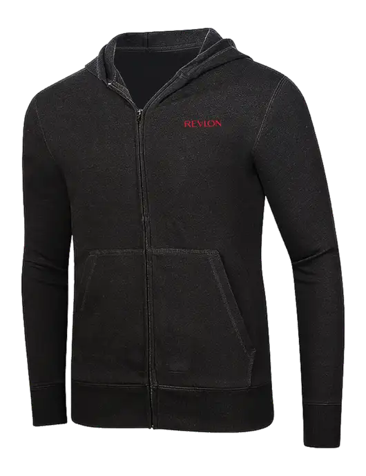 Full-Zip Black Heavyweight Hooded Sweatshirt w/Revlon Logo