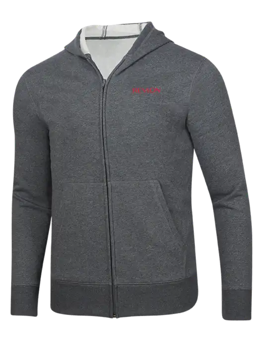 Full-Zip Dark Grey Heather Heavyweight Hooded Sweatshirt w/Revlon Logo