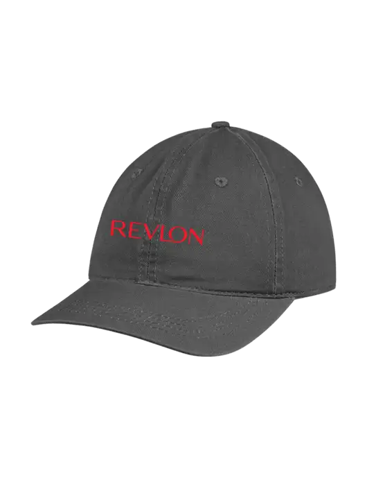 Garment Washed Unstructured Twill Charcoal Cap w/Revlon Logo