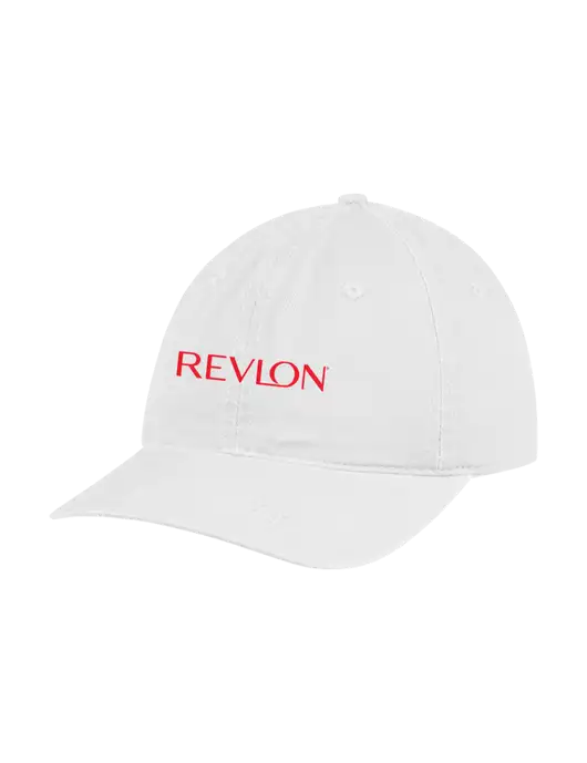 Garment Washed Unstructured Twill White Cap w/Revlon Logo