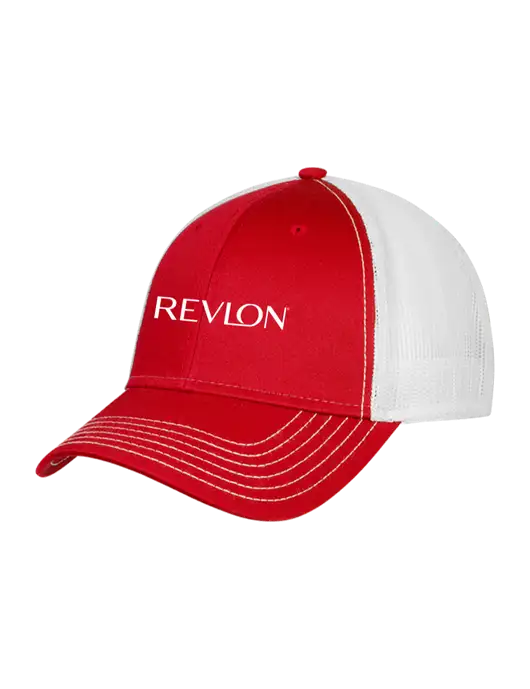 Red/White Mesh Trucker Cap Snap Back w/Revlon Logo
