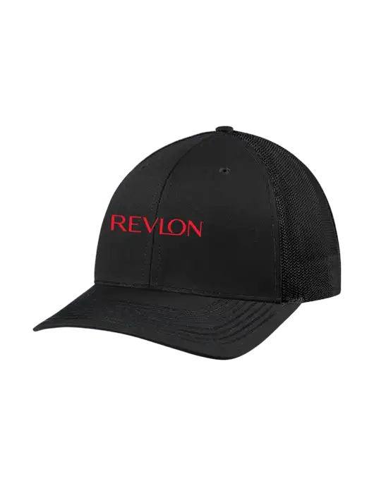 Richardson Adjustable Snapback Original 112 Trucker Cap Black w/Black Mesh w/Revlon Logo