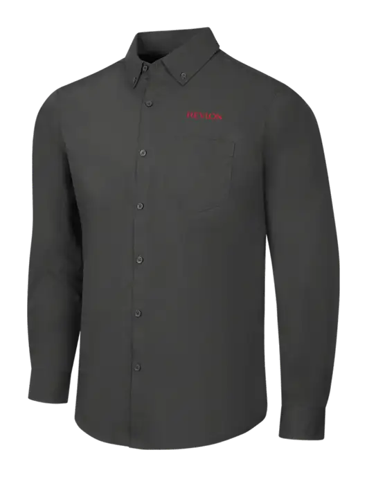 Dark Grey Long Sleeve Carefree Poplin Shirt w/Revlon Logo