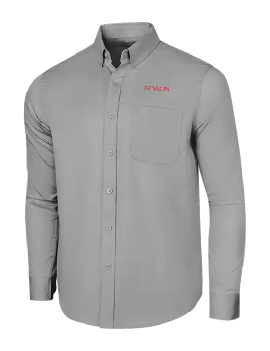 Long Sleeve Light Grey Superpro React Twill Shirt w/Revlon Logo
