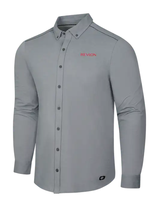 OGIO Medium Grey Heather Modern Code Stretch Button-Up Shirt w/Revlon Logo
