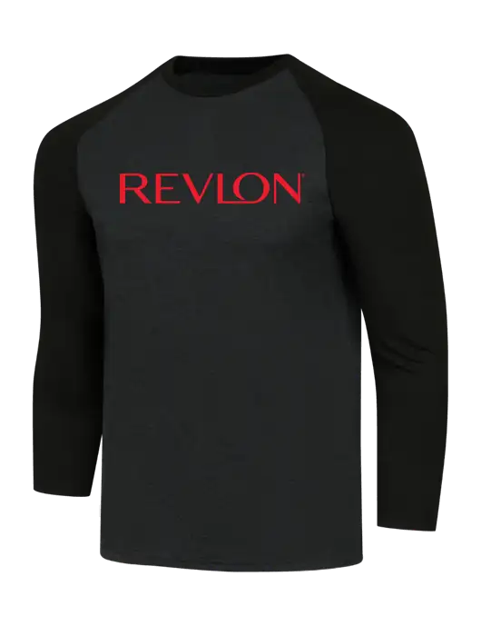 Simply Soft 3/4 Sleeve Black/Black Frost Ring Spun Cotton T-Shirt w/Revlon Logo