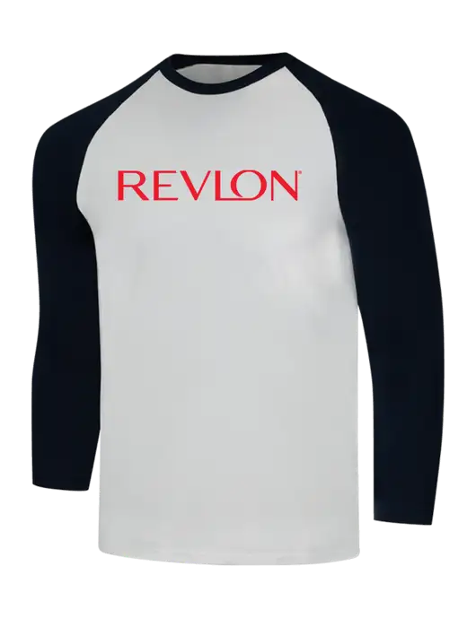 Simply Soft 3/4 Sleeve Black/White Ring Spun Cotton T-Shirt w/Revlon Logo