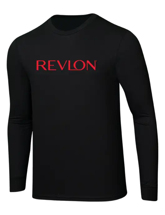 Simply Soft Long Sleeve Black 4.5 oz, Poly/Combed Ring Spun Cotton T-Shirt w/Revlon Logo