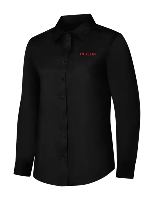 Womens Black Long Sleeve Superpro React Twill Shirt w/Revlon Logo