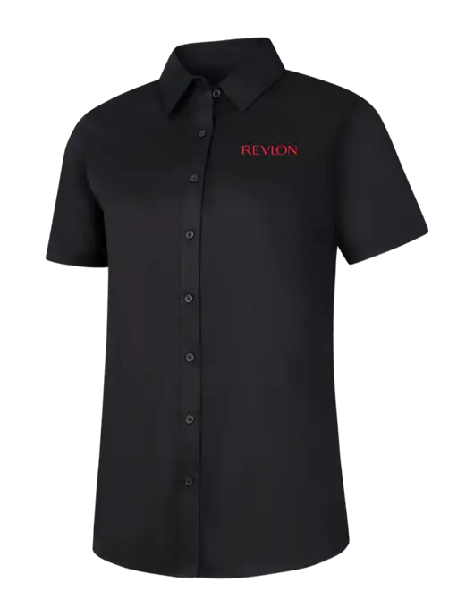 Womens Black Short Sleeve Superpro React Twill Shirt w/Revlon Logo