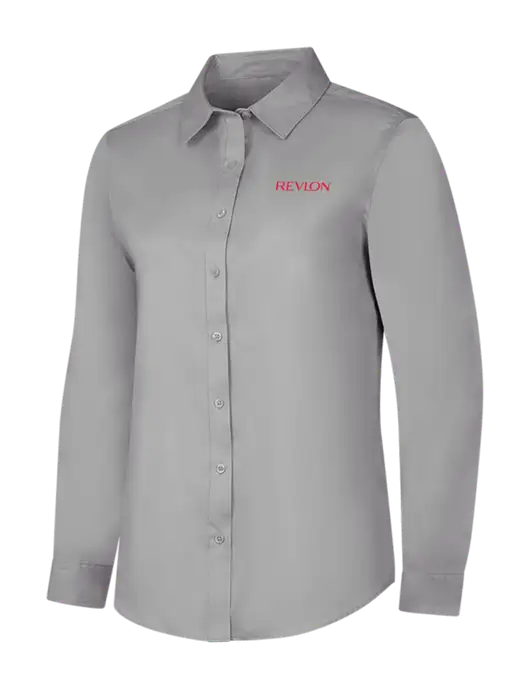 Light Grey Womens Long Sleeve Superpro React Twill Shirt w/Revlon Logo