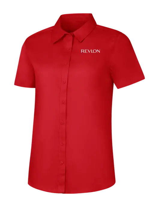 Womens Red Short Sleeve Superpro React Twill Shirt w/Revlon Logo