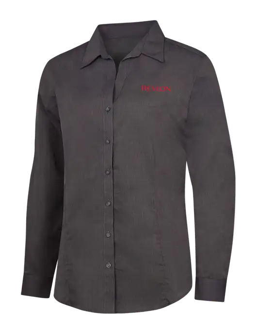 Womens Soft Black Crosshatch Easy Care Shirt w/Revlon Logo