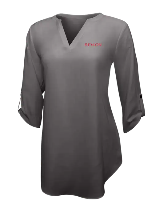 Dark Grey Womens 3/4 Sleeve Tunic Blouse w/Revlon Logo