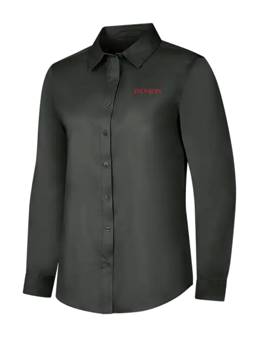 Dark Grey Womens Long Sleeve Superpro React Twill Shirt w/Revlon Logo