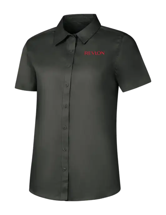 Womens Dark Grey Short Sleeve Superpro React Twill Shirt w/Revlon Logo