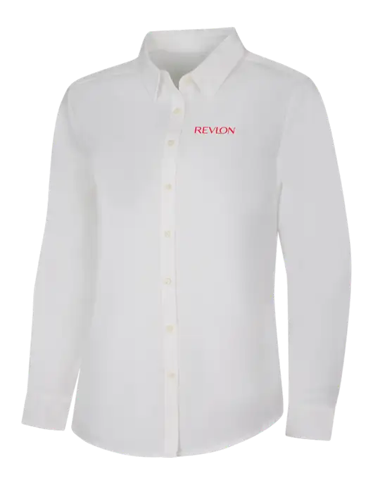 Womens White Long Sleeve Superpro React Twill Shirt w/Revlon Logo