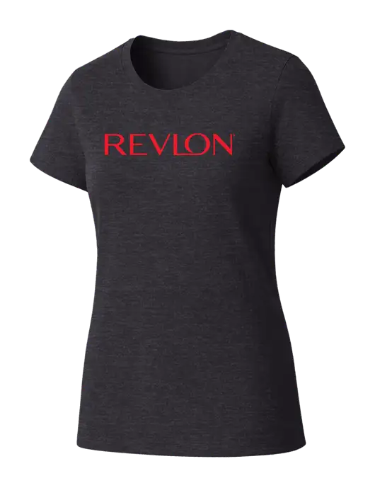 Womens Seriously Soft Heathered Charcoal T-Shirt w/Revlon Logo