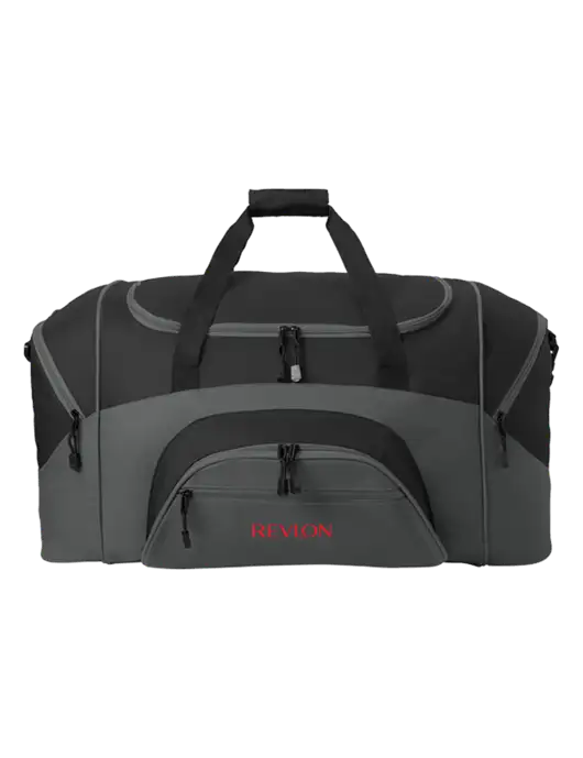 Standard Colorblock Black/Dark Grey Sport Duffel w/Revlon Logo