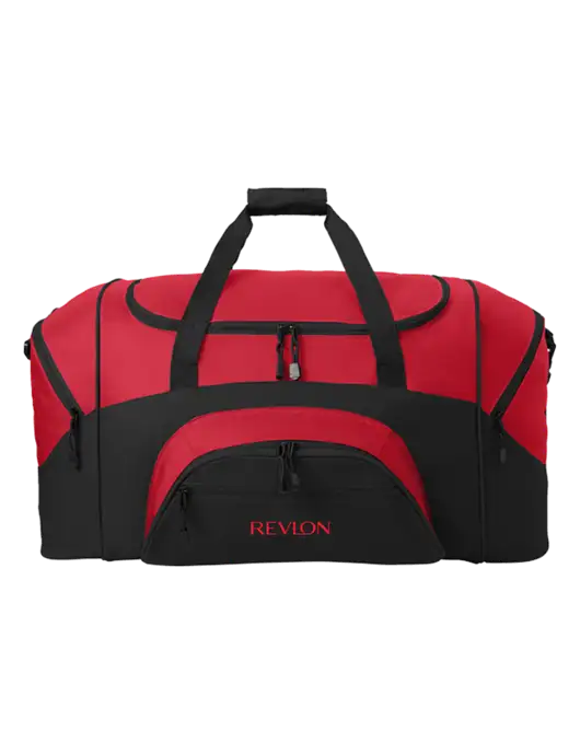 Standard Colorblock Red/Black Sport Duffel w/Revlon Logo