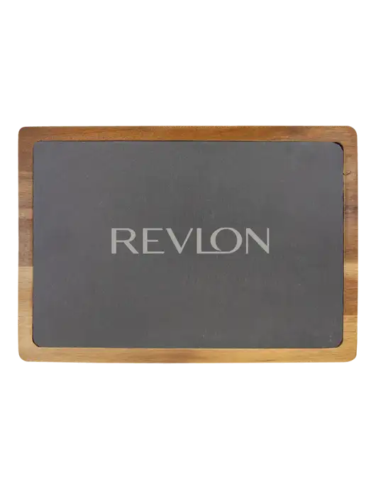 Acacia Wood/Slate Cutting Board, 13 x 9 w/Revlon Logo