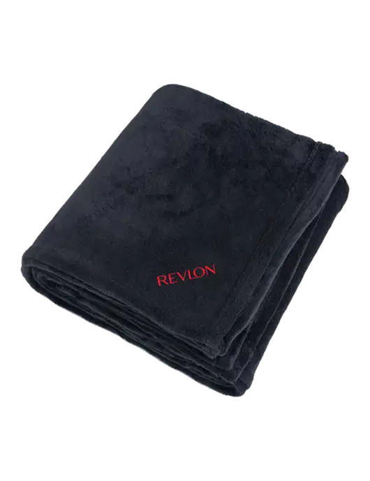 Oversized Deep Black Ultra Plush Blanket w/Revlon Logo